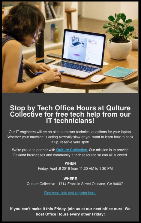 TekPerfect's tweet photo. Have computer problems or #tech questions? Join us tomorrow for free help at @QultureCo from 11:30 to 1:30 #Oakland https://t.co/FWAmtcltpt