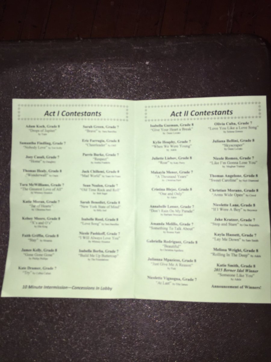 gropfsings's tweet photo. Great song list! @BernerChiefs #berneridol https://t.co/Qjg4hYszJQ