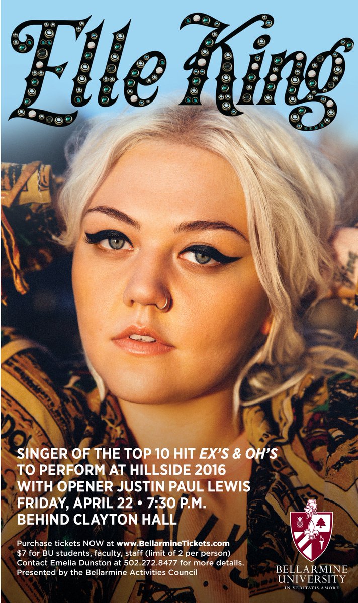 <a href="/ElleKingMusic/">Elle King</a> w/ special guest <a href="/JustinPLewis/">Justin Paul Lewis</a> BellarmineTickets.com #Hillside16