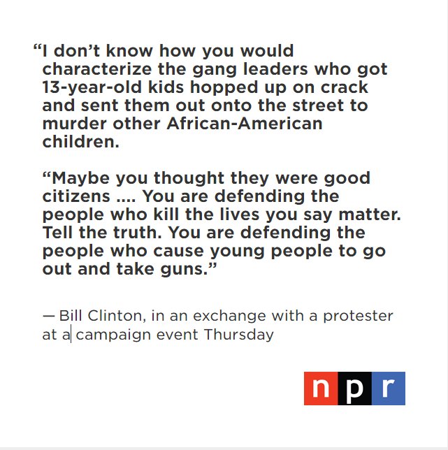 NPR's tweet photo. At a campaign event today, Bill Clinton forcefully defended his 1994 crime bill. https://t.co/TVF4xI4Dhm https://t.co/lb9LwXeBct