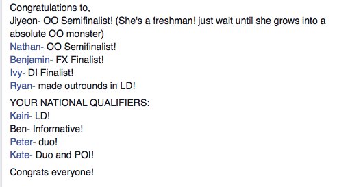 Some awesome work at the national qualifying tournament this past weekend! Get hyped for congress! <a href="/dhshub/">The Blue Devil HUB</a>