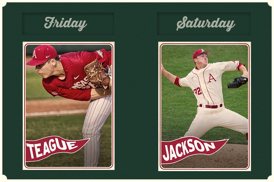 RazorbackBSB's tweet photo. Hogs looking to shake up SEC race this weekend @ Ole Miss with a new look rotation. Friday first pitch at 6:30. #WPS https://t.co/91dfdI361G