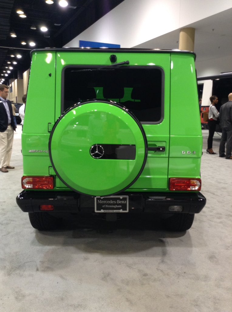 b_metro's tweet photo. Nothing screams spring like the alien green #MercedesBenz #G63! She's a beauty! #ALAutoShow https://t.co/gzjD7vkTrx