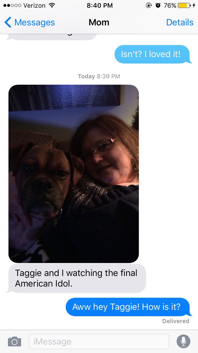tagtheboxer's tweet photo. Here is me and my rock star awesome mom watching the American Idol finale. Since Steve is on a trip. We get the tv! https://t.co/hk0O3nTJMq