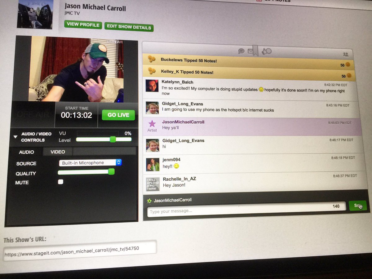 JMCOfficial's tweet photo. Getting ready to go #Live on #StageIt.com! Still time to log in! #JMCOnline #JMCStageIt https://t.co/A5BdIYY4OV
