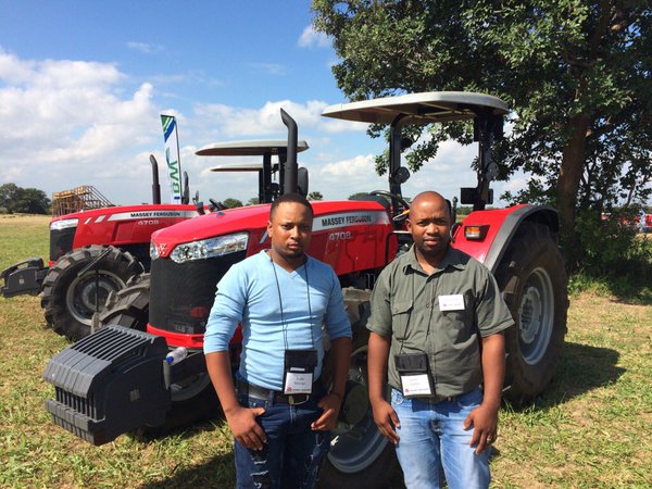 FarmersWeeklySA's tweet photo. SA farmers Andile Ndzunga & Sanele Radebe along in Zambia for @AGCOcorp Vision of the Future @MF_EAME #MFvision https://t.co/5TxzC08WA6