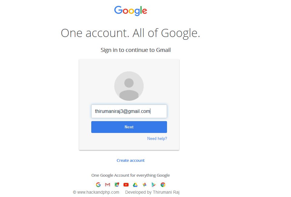 Gmail login page