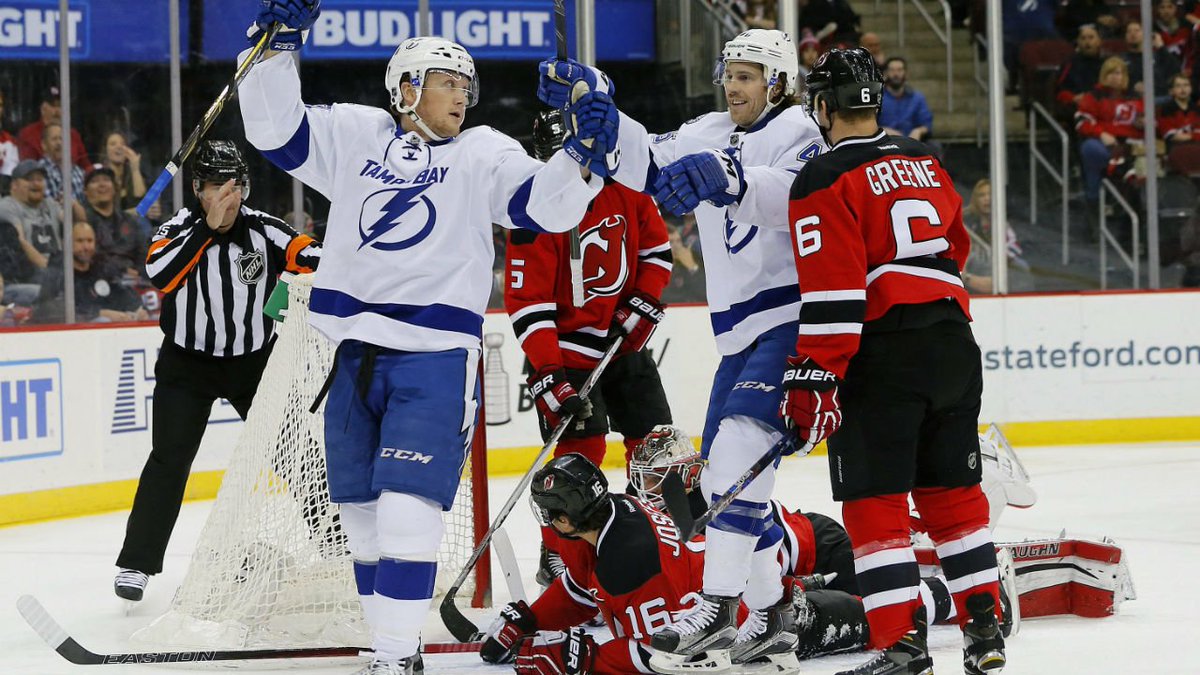 Sportsnet's tweet photo. Jonathan Drouin scores the game-winner in his NHL return as the Lightning beat the Devils. https://t.co/9ZdDA6tI9y https://t.co/pqUbncawSJ