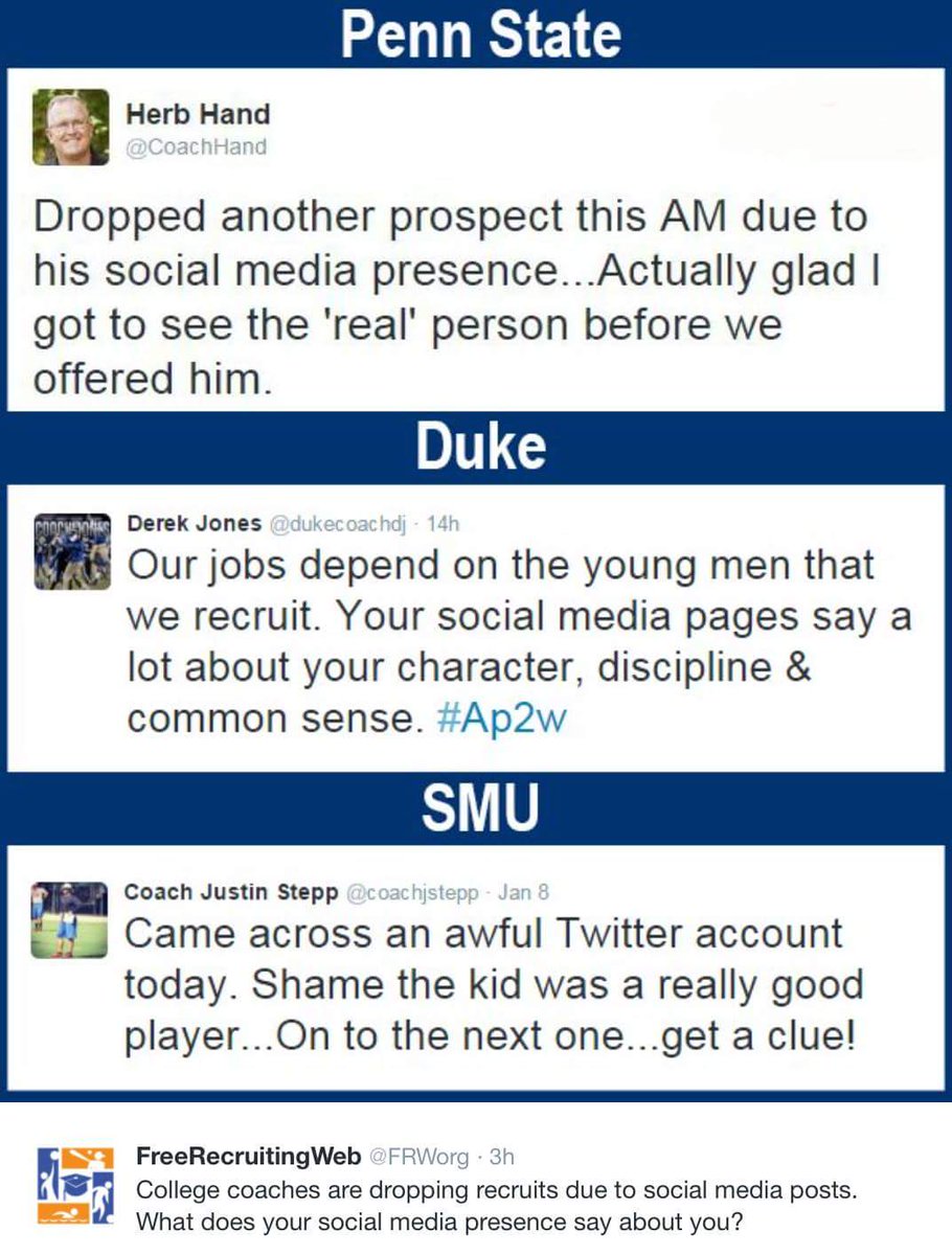 CoachTAP_IN's tweet photo. Don't let what you post lose you a scholarship offer!!! https://t.co/xDcqiYHUQm