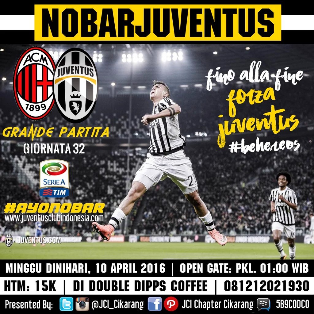 JCI_Cikarang's tweet photo. #NobarSerieA | #Gio32 | AC Milan vs Juventus | Minggu 10/4 | kickOff 01:45 WIB | Di @DoubleDipps | Cc @urbancikarang https://t.co/MuiwPjFKWd