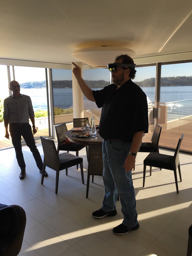 Benioff's tweet image. My friend @satyanadella just showed me the future of computing and it&apos;s called @HoloLens.  Amazing beyond words!