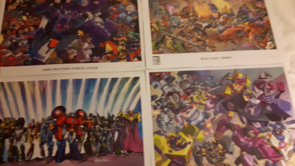 DWallsEpicHauls's tweet photo. First non toy #botcon16 haul. Exclusive comic cover, cards &amp; Magnaboss stickers, lithographs &amp; finally shot glasses https://t.co/gjjKQQQCnK
