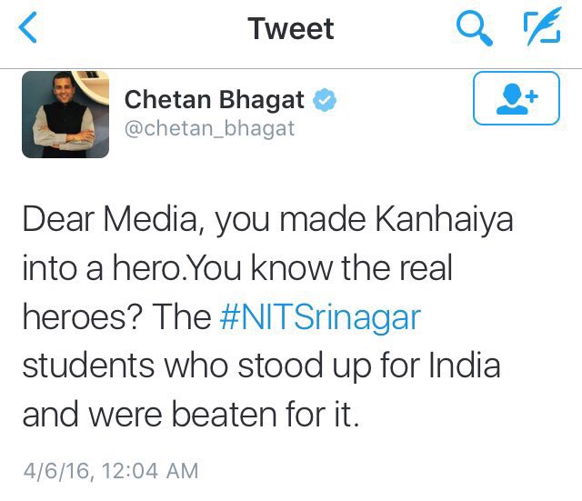 IndiaExplained's tweet photo. It's a BJP-PDP govt whose forces thrashed NIT students. So why are Kanhaiya and the media being blamed by Mr Bhagat? https://t.co/lInZ7XIk4w
