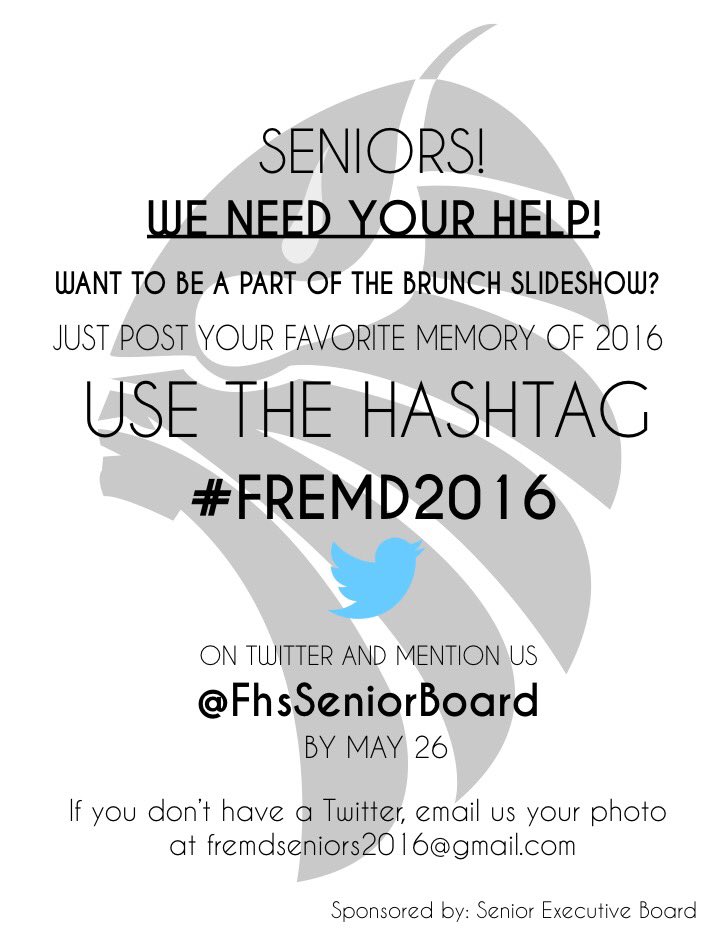 FremdClassOf16's tweet photo. SENIORS! Want to be in the brunch slideshow? Send us pics of your Fremd memories using #fremd2016 or mention/DM us! https://t.co/hOZLZc2EYN