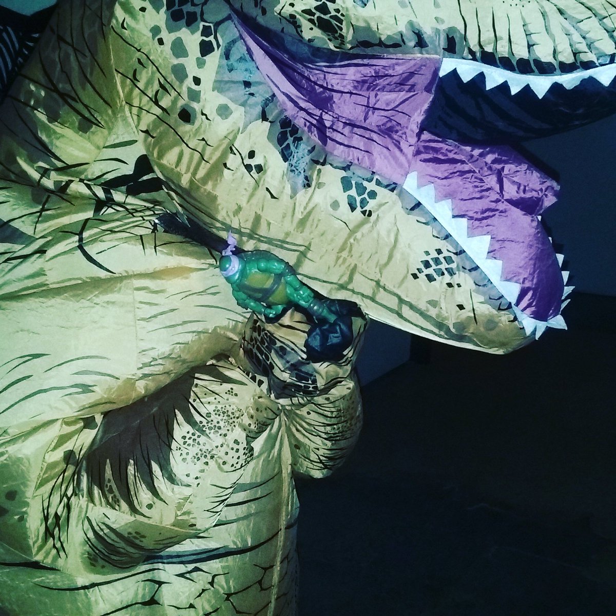 NHDaveH's tweet photo. Oh no! The #travelingturtle for attacked by the @detroitdino tonight. #pknightdet https://t.co/uXCGk6Qyyf