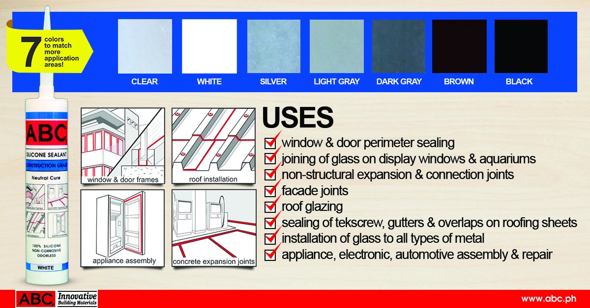 ABCPhilInc's tweet photo. Now in 7 colors! More colors to suit your different sealing and gap filling requirements! #sealants #ABCPhilInc https://t.co/98kK9hUBYS