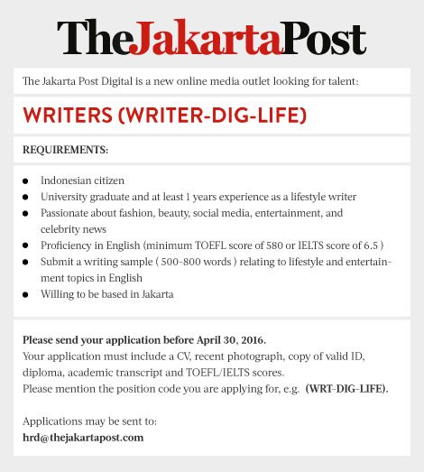 The Jakarta Post on Twitter: "[VACANCY] We're hiring! The 