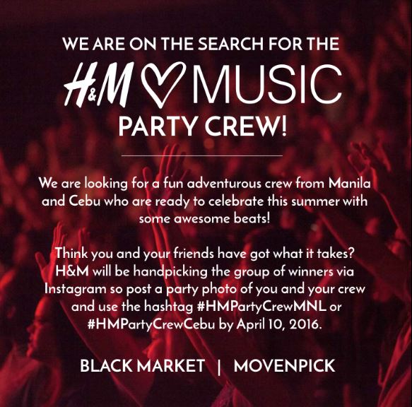 hmphilippines's tweet photo. Looking for the #HMLovesMusic Party Crew! Get ready to party with us. #HMPartyCrewMNL & #HMPartyCrewCebu https://t.co/KO2nAZDN9e
