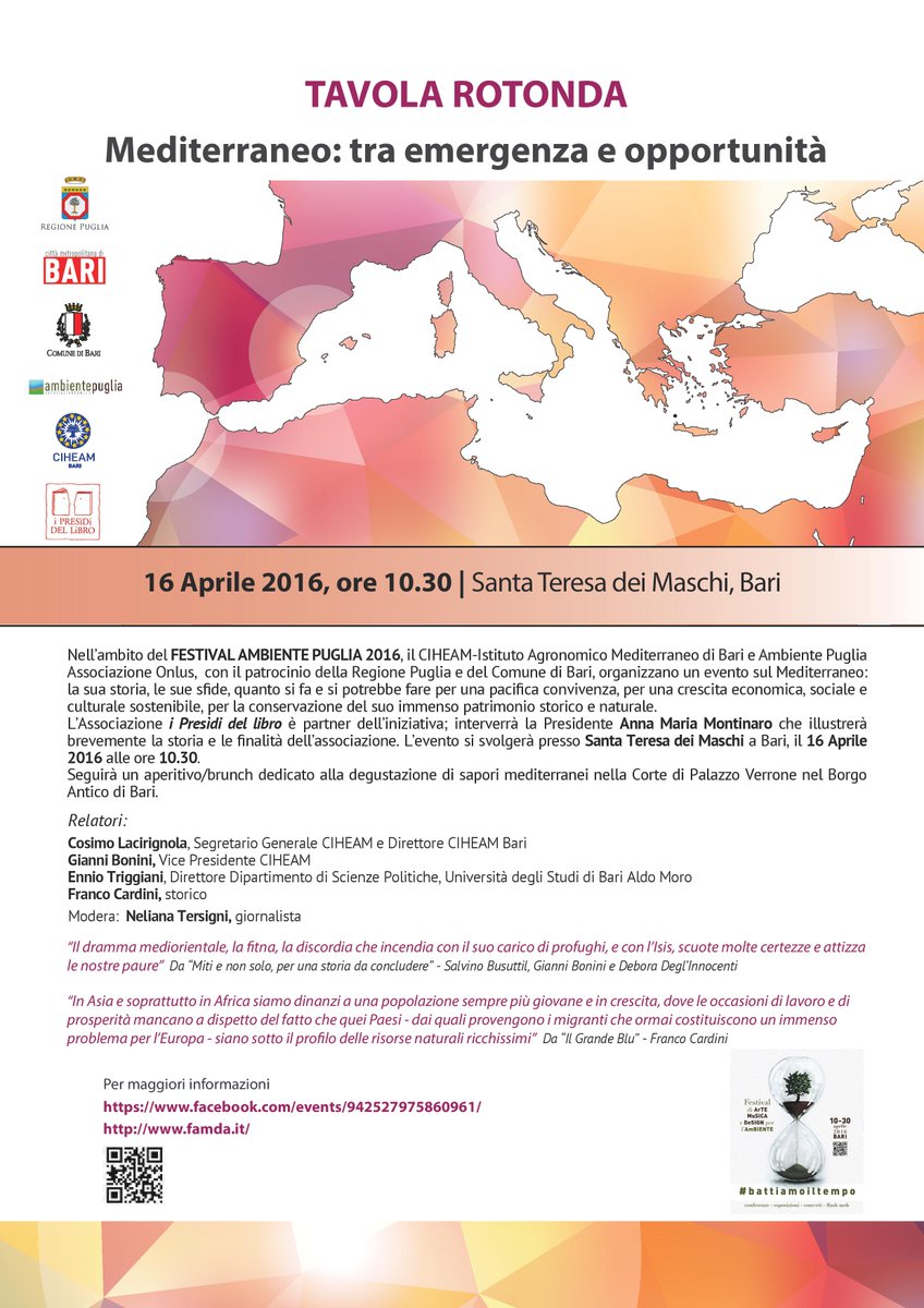 CIHEAMBari's tweet photo. #Mediterraneo tra #emergenza e #opportunità 16 aprile 10.30 #bari @GBonini50 @c_lacirignola https://t.co/vWYiPiT4lM https://t.co/7CvYJkayJE