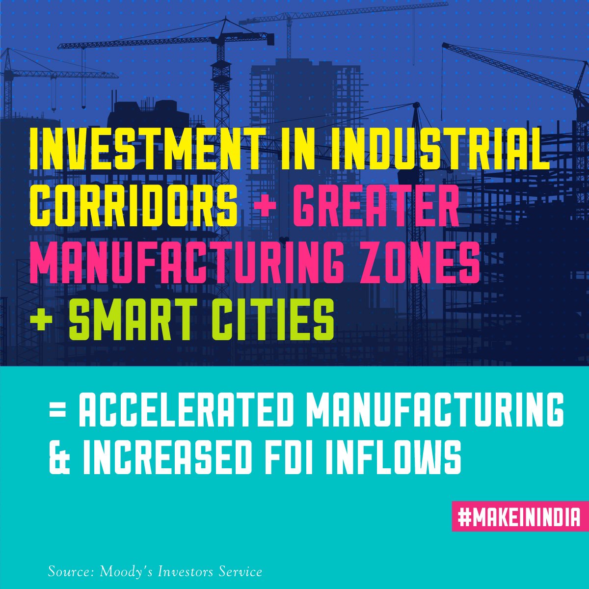 makeinindia's tweet image. Onwards &amp;amp; Upwards: Govt. investment in infrastructure and #MakeInIndia will continue to foster FDI. @MoodysInvSvc