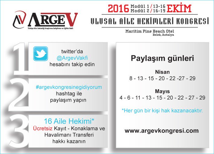 Ücretsiz Katılım için ilk gün 8 Nisan 2016 bugün, takip edin ve #argevkongresinegidiyorum hashtag ile paylaşım yapın