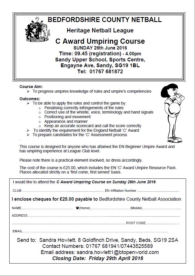 NEW OFFICIATING COURSE! C Award in Beds 26th June 2016! @BedsNDO