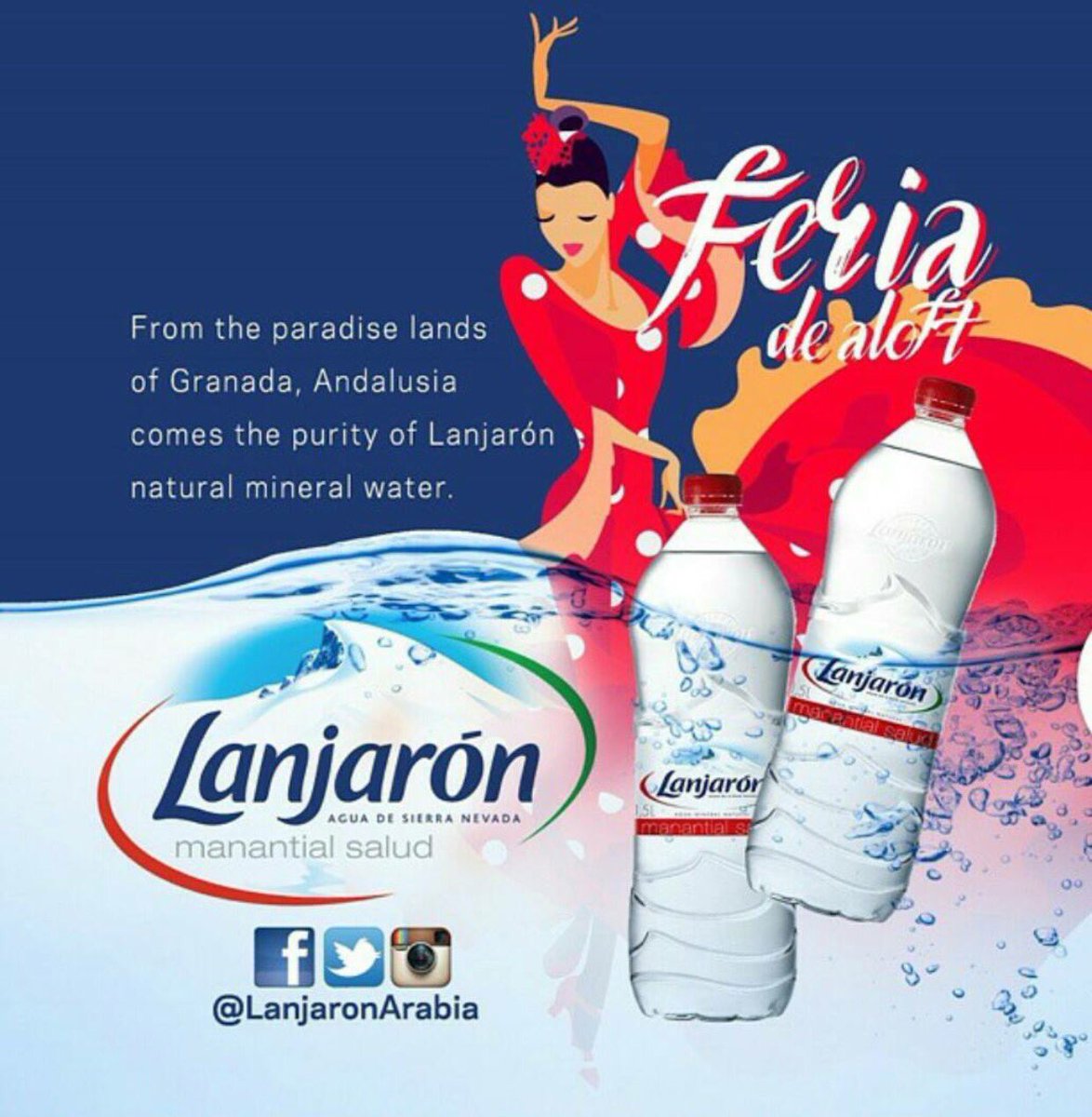 LanjaronArabia's tweet photo. Tonight 3pm - 11pm. #drinknatural #funwithlanjaron #laferiadesevilla #aloftabudhabi #inabudhabi #barakaairesflamenco https://t.co/B50CmEqLBg
