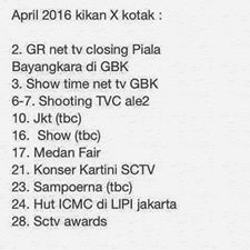 Selamat siang semua 
ini dia jadwal KIKANXKOTAK Bulan ini ttp kasih energi ya buat projec yang satu ini <a href="/kotakband_/">Official KOTAK</a>
