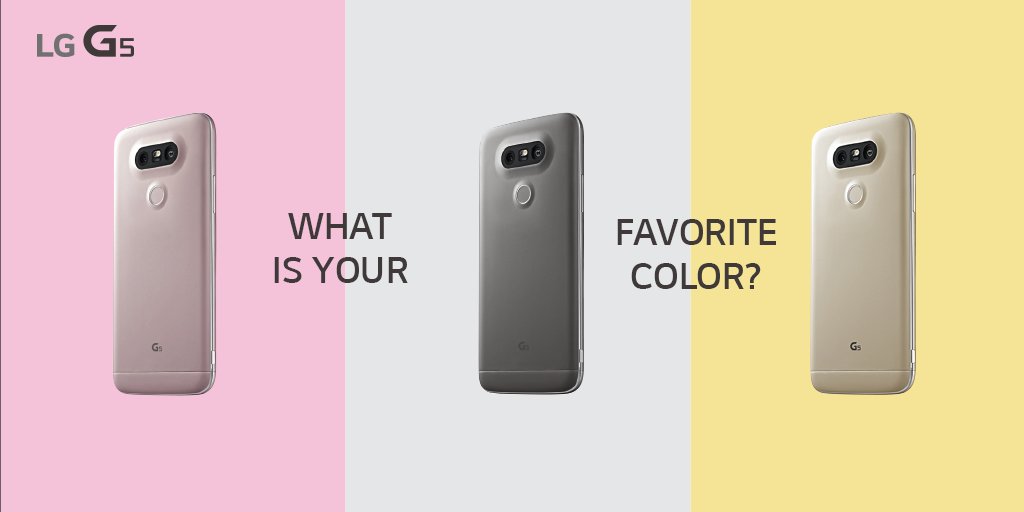 LGGulf's tweet photo. Which one of these #LGG5 colors is your favorite? Check them out once they arrive! #LGG5Play https://t.co/Q8K8YoHnXj https://t.co/zkEOXWi19P