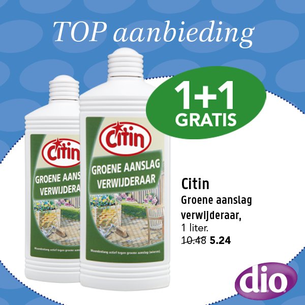 Maak je tuin alvast zomerklaar met Citin, de groene aanslag verwijderaar. Geniet van een maandenlang effect.