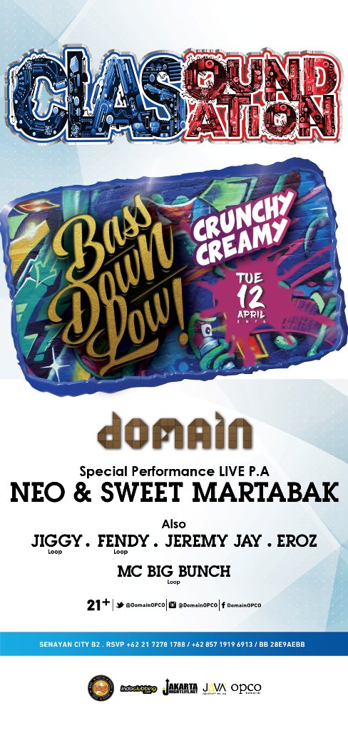 Tuesday 12th April 2016
@domainOPCO
<a href="/LOOP_production/">Loop Production</a>
@Clasoundsation

SPECIAL GUEST NEO &amp; SWEET MARTABAK