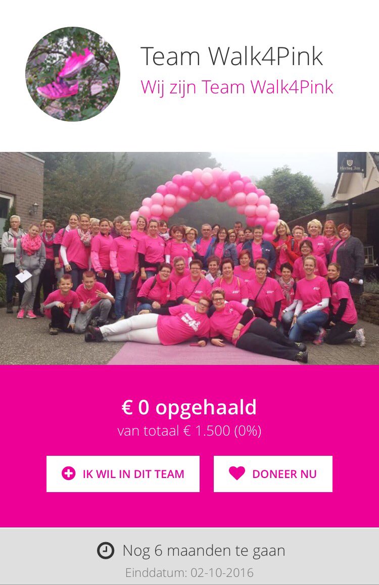 team walk4pink is aanwezig in Westerbork op 2-10 en hebben hun actie pagina van <a href="/pinkribbon_NL/">Pink Ribbon NL</a> online gezet! #succes