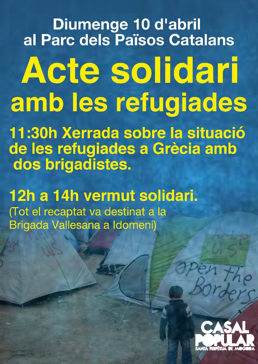 Diumenge siguem solidàries i anem a escoltar les experiències als camps de refugiades a Grècia #AgendaPPCC