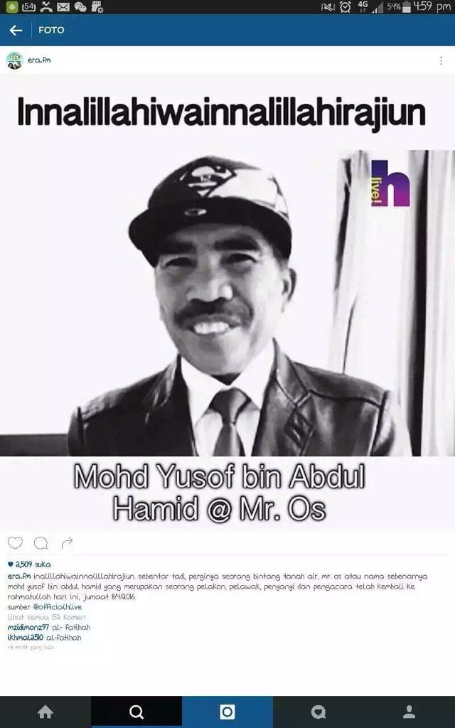 Apishsky's tweet photo. Sedekahkan Al-Fatihah untuk pelawak legend tanah air kita. Hm 😢 https://t.co/E9mCjKOVfU