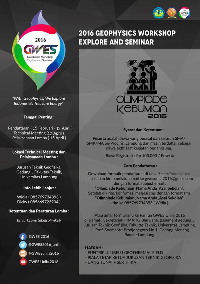 Info Update!
PENDAFTARAN LOMBA OLIMPIADE KEBUMIAN DIPERPANJANG hingga 12 April 2016. Ayo Buruan Daftar :D