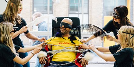 lyst's tweet photo. .@dhlexpressuk Nope, not until we get 1000 t-shirts. To be fair, he looks pretty comfortable... https://t.co/fqhx4gZmaE