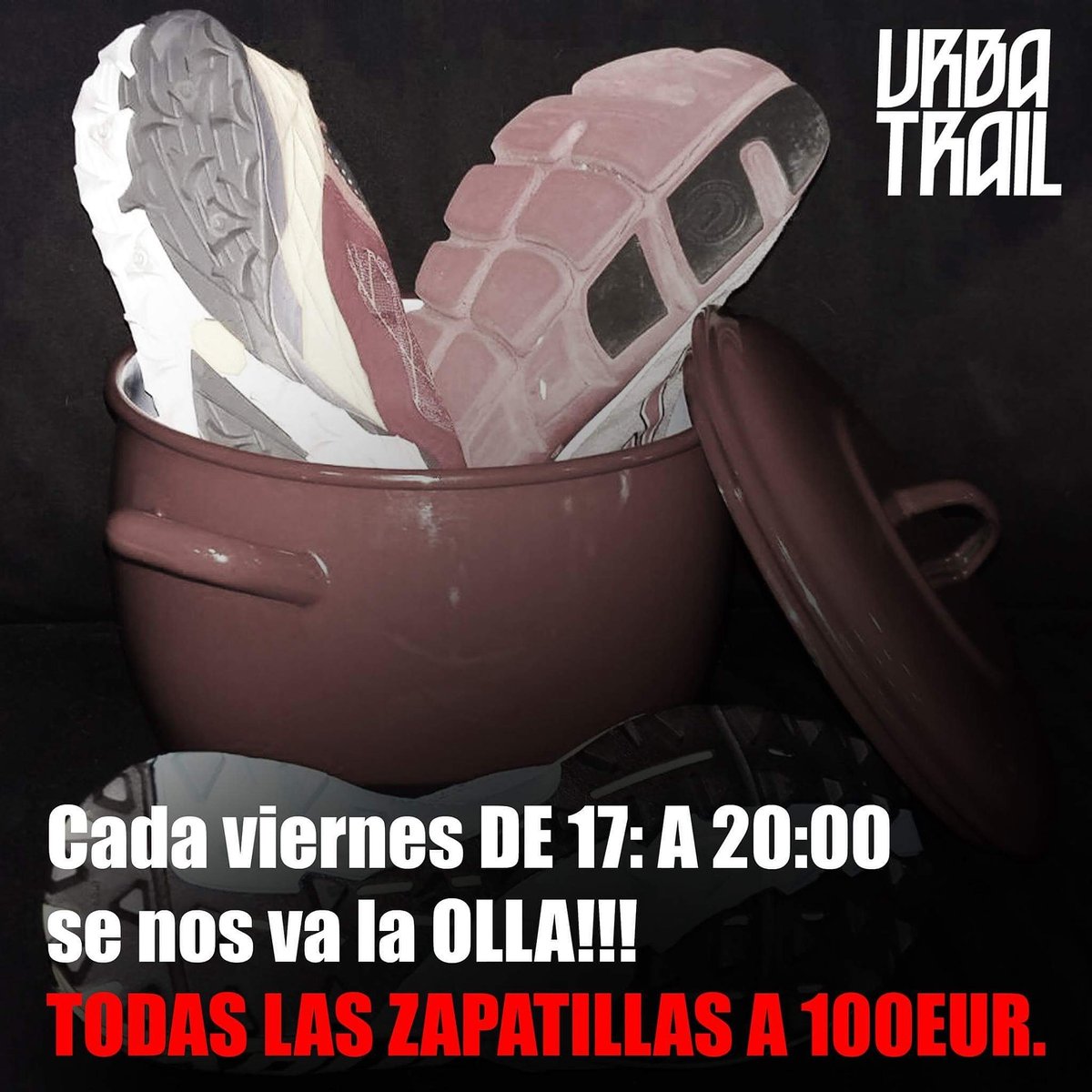 URBATRAIL's tweet photo. Cada viernes de este mes de 17h a 20h todas las zapatillas a 100 € sin importar su precio. APROVECHA!!!
@URBATRAIL https://t.co/4eglJZPuZI