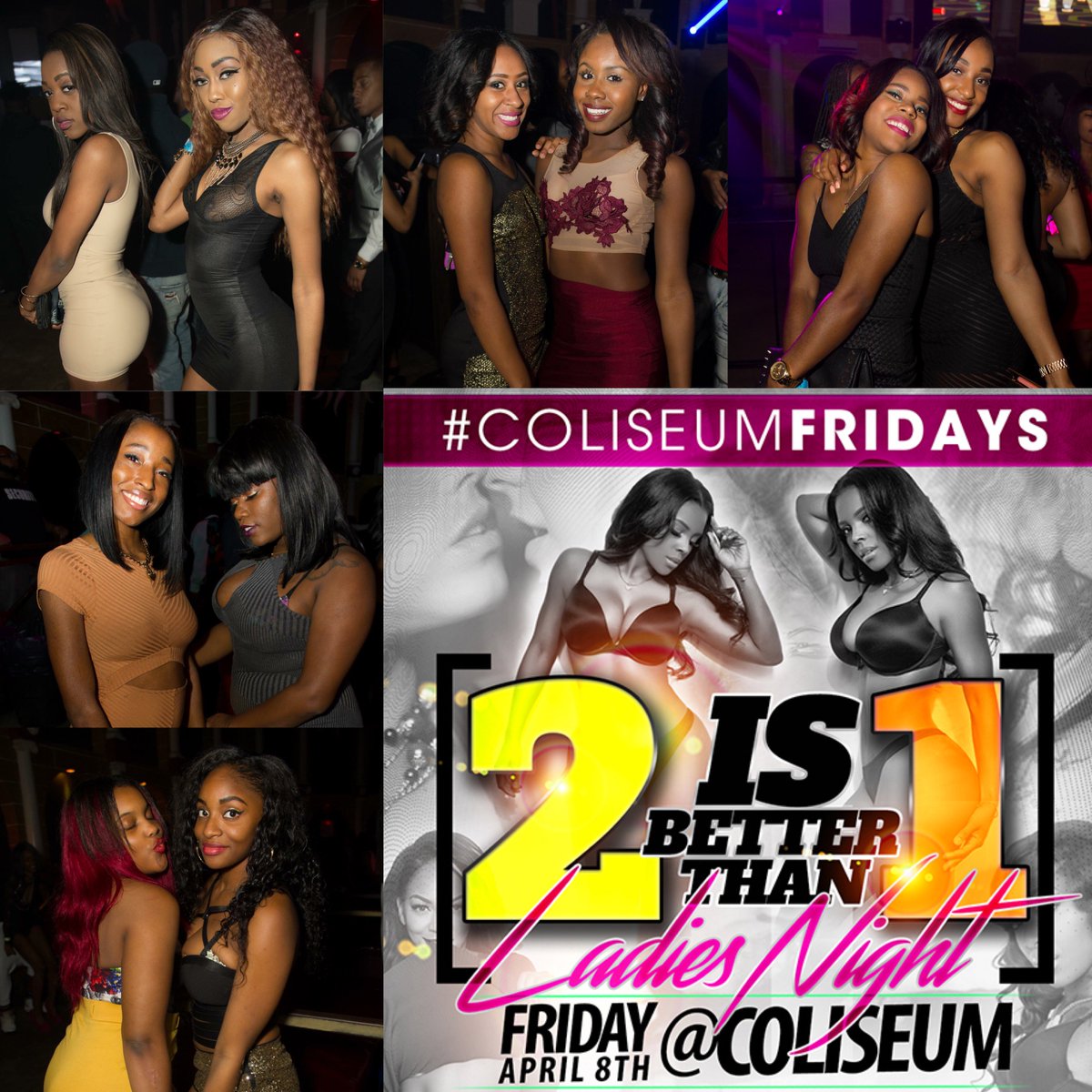 Coliseum's tweet photo. The move tonight!
Everybody Free till 11:30.
Ladies 2 for 1 All Night.
#coliseumfridays https://t.co/A4iRuUdfrX