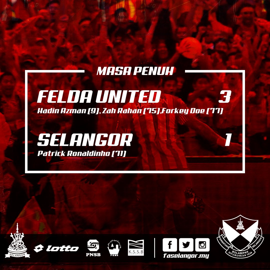 selangorfc's tweet photo. Keputusan penuh perlawanan ketujuh #LigaSuper di Stadium Tun Abdul Razak, Jengka #FELvSEL 3-1 https://t.co/yf4HhJzE6L