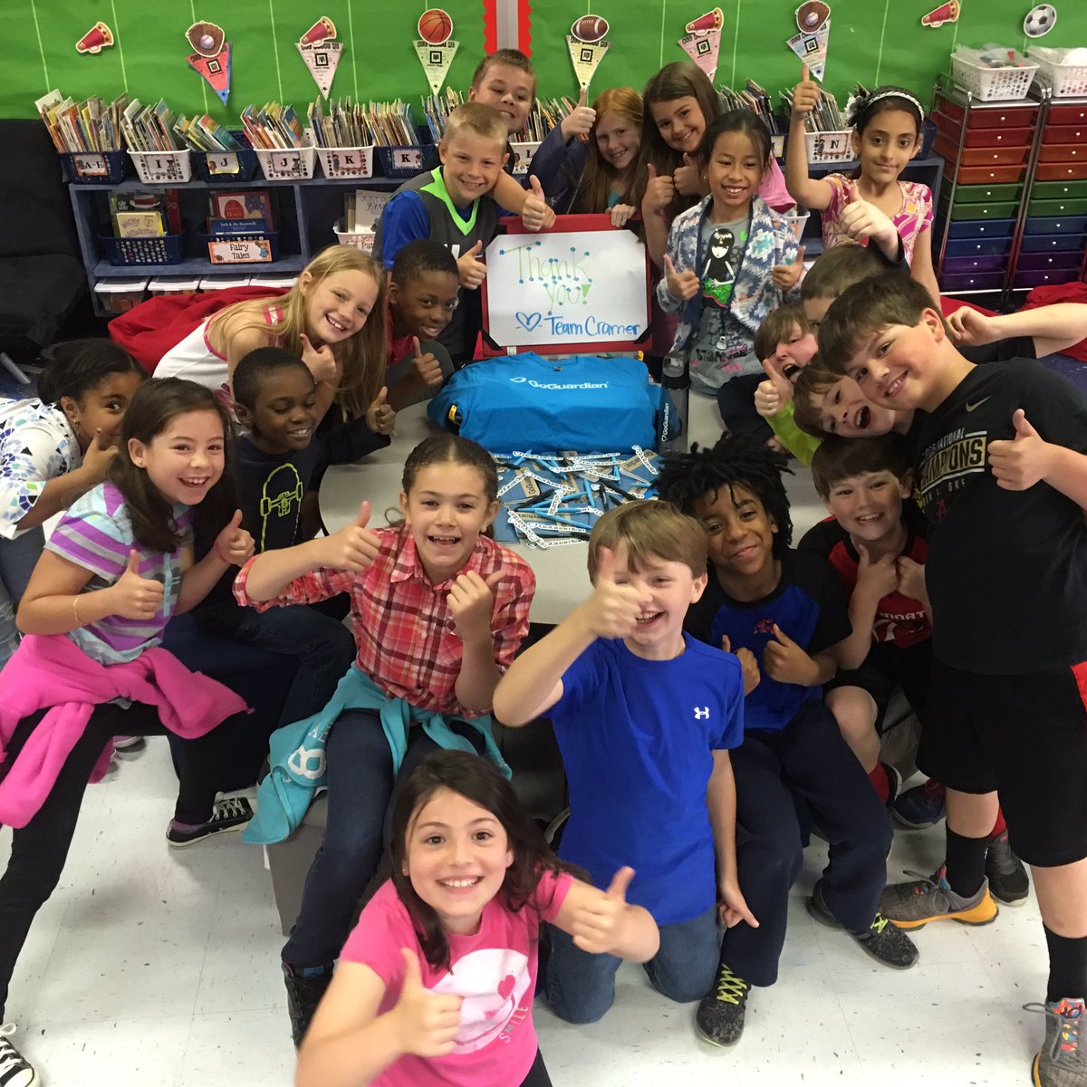TeamCramer1's tweet photo. THANK YOU @goguardian FOR OUR AWESOME "SWAG BOX" (from the mouths of third graders๐) #goguardianrocks https://t.co/DxMBLsDmUi