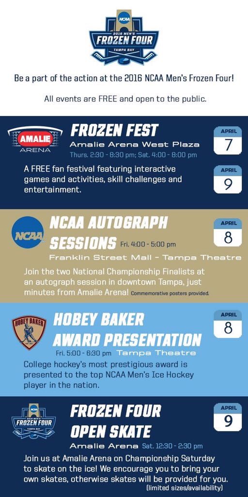 CLessinger_TBSC's tweet photo. Lots of free #FrozenFour events taking place in #TampaBay! Autograph sessions 2day outside @tampatheatre 4-5pm https://t.co/Z4OkoiH8Eo