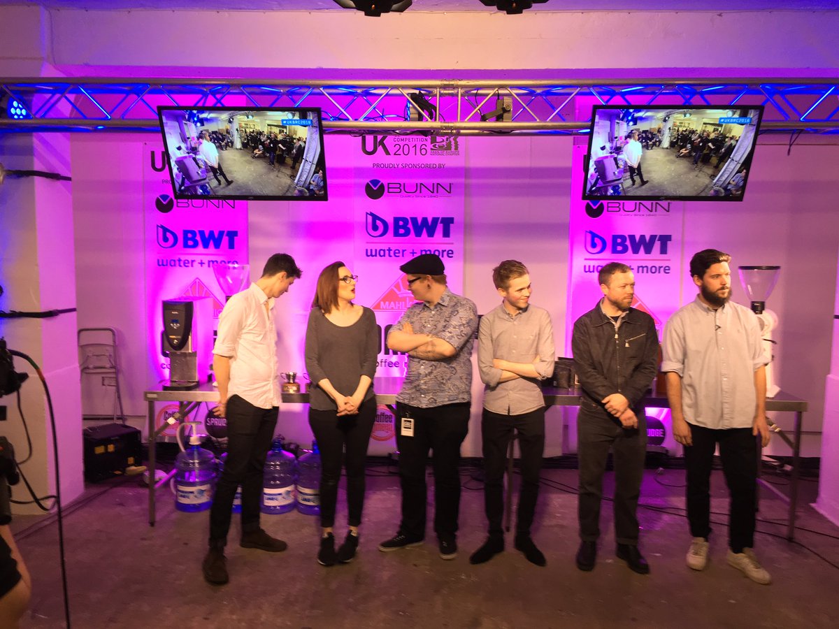 bean_olya's tweet photo. Brewers Cup finalists moments before the final announcements! who are you cheering for? ;) #ukbrc2016 @lndcoffeefest https://t.co/cMTc2VtJ2w