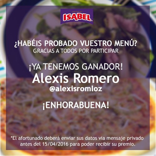 conservasisabel's tweet photo. ¡Ya conocemos al ganador de nuestro concurso #RecetasIsabel! ¡Enhorabuena! Gracias a todos ☺ https://t.co/cDo3T5ch8B