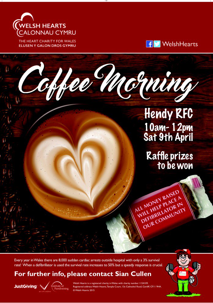 CalonHearts's tweet photo. If you're in the area, come &amp; support the #Hendy community at a coffee morning to raise funds for a defibrilator! https://t.co/70gAW7gtXQ
