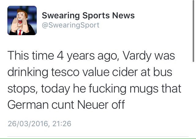 RobHarris356's tweet photo. @SwearingSport account is hilarious! Daily sports news with humour and swearing! Go follow! https://t.co/DqQg25CZL3