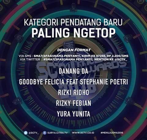 Yok  mates dukung mase di KATEGORI PENDATANG BARU PALING NGETOP dg cara ketik SMA7 (spasi) DANANG DA kirim ke 97288
