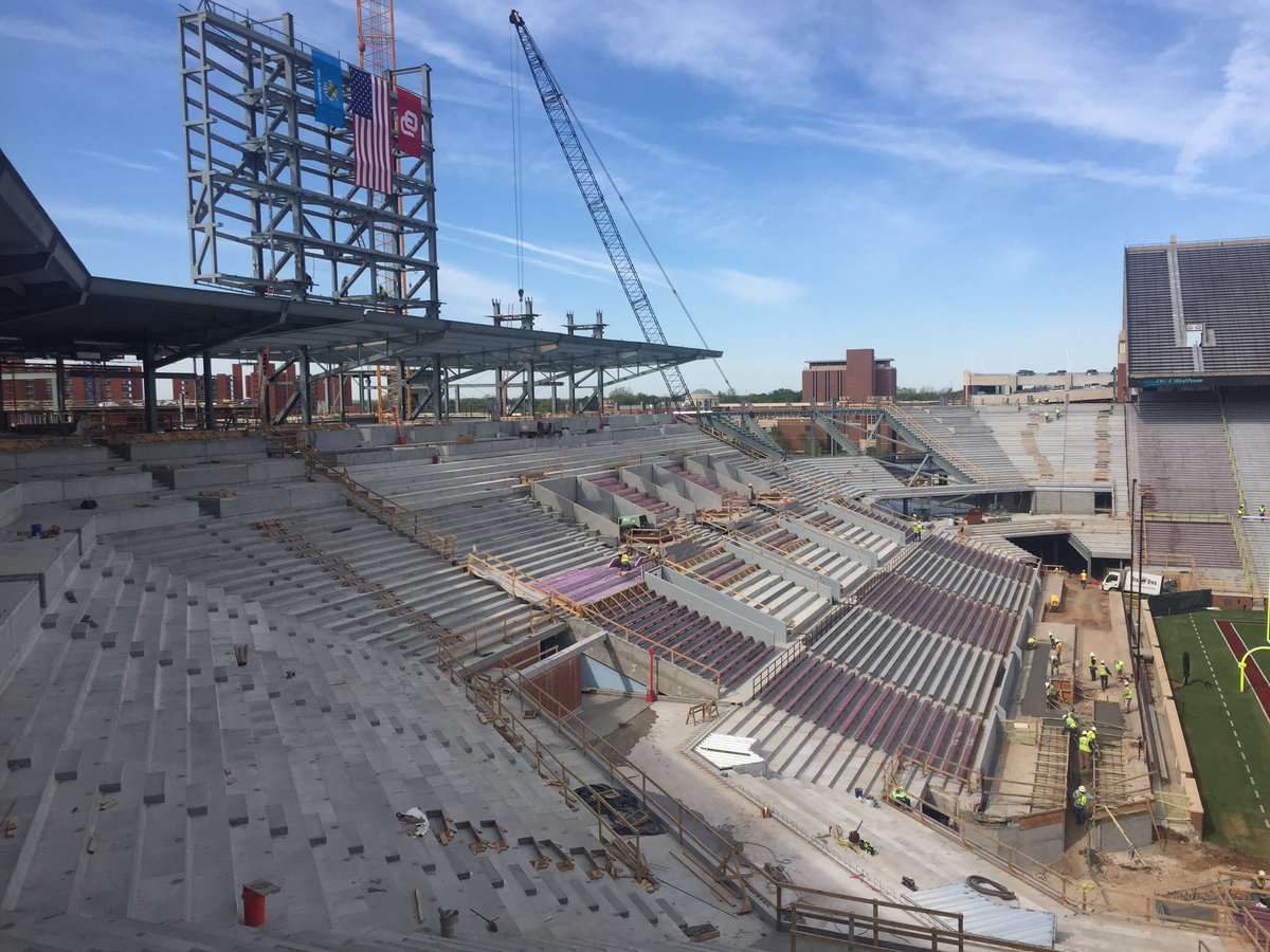OU_Football's tweet photo. Views of the stadium on this beautiful Friday. See it in person tomorrow at the Spring Game: https://t.co/hlERlhC9KS https://t.co/kpaPSUDFyK