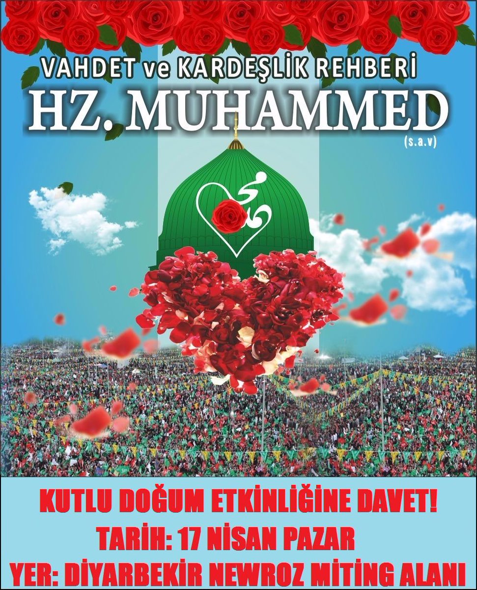 PSevdalilari's tweet photo. Diyarbekir'de gerçekleştireceğimiz Kutlu Doğum etkinliğine DAVET!
Tarih: 17 Nisan Pazar
Yer: Newroz Miting Alanı https://t.co/1Irhem6LCn