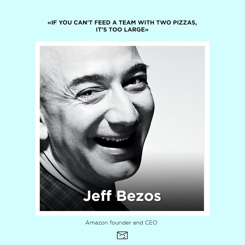 “If you can’t feed a team with two pizzas, it’s too large.” — Jeff Bezos, Amazon founder and CEO