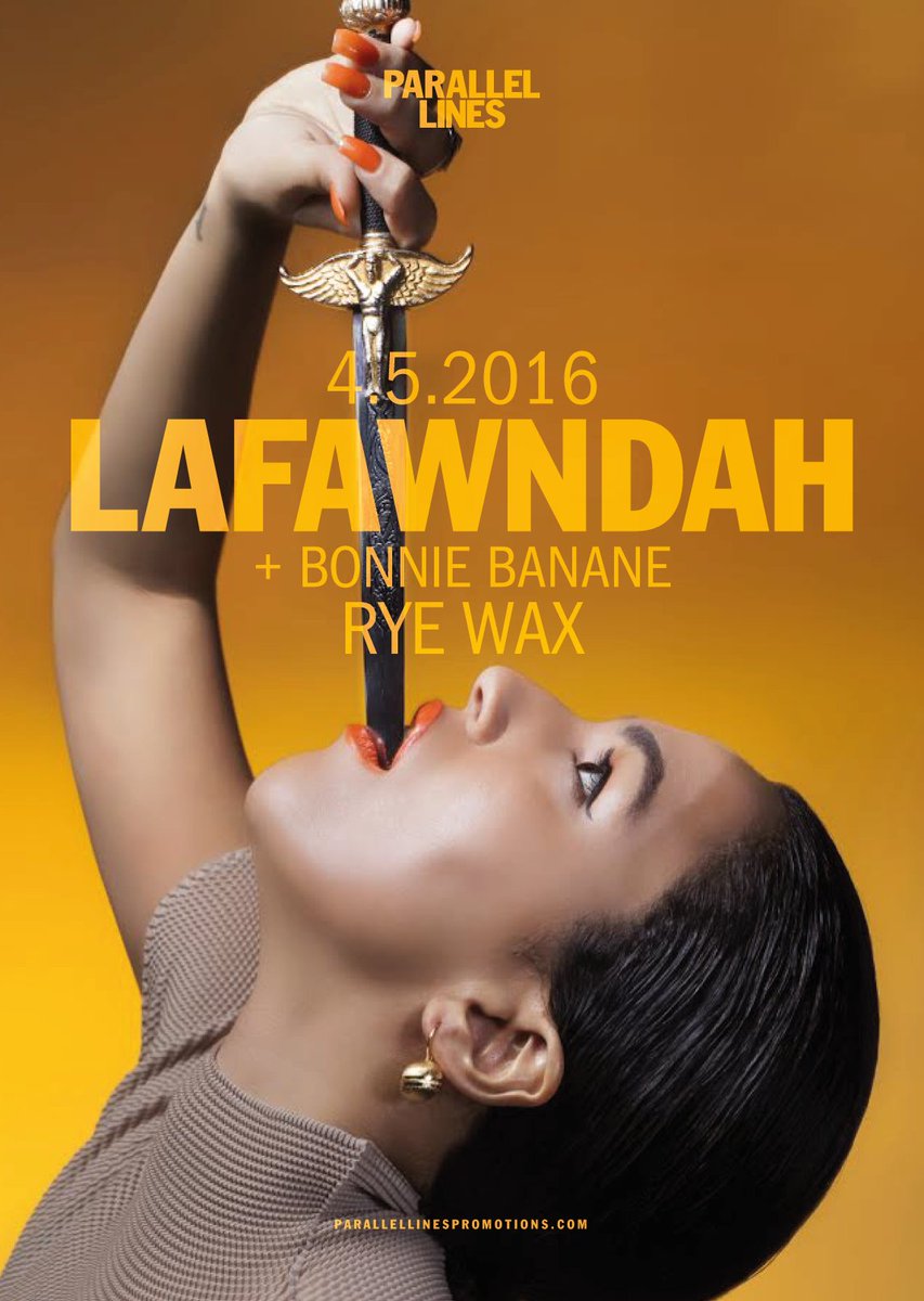 .<a href="/bonniebanane/">Bonnie Banane</a> will support <a href="/lafawndah_/">LAFAWNDAH</a> at <a href="/Ryewax/">Rye Wax</a> on May 4th. Tickets available now &gt;&gt; bit.ly/1SScu9G